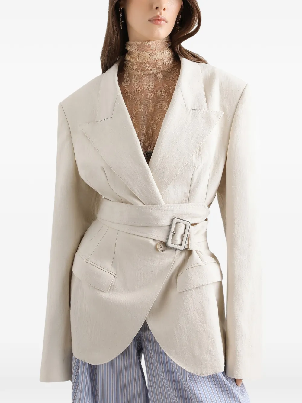 Dolce & Gabbana Jack met enkele rij knopen en ceintuur Beige