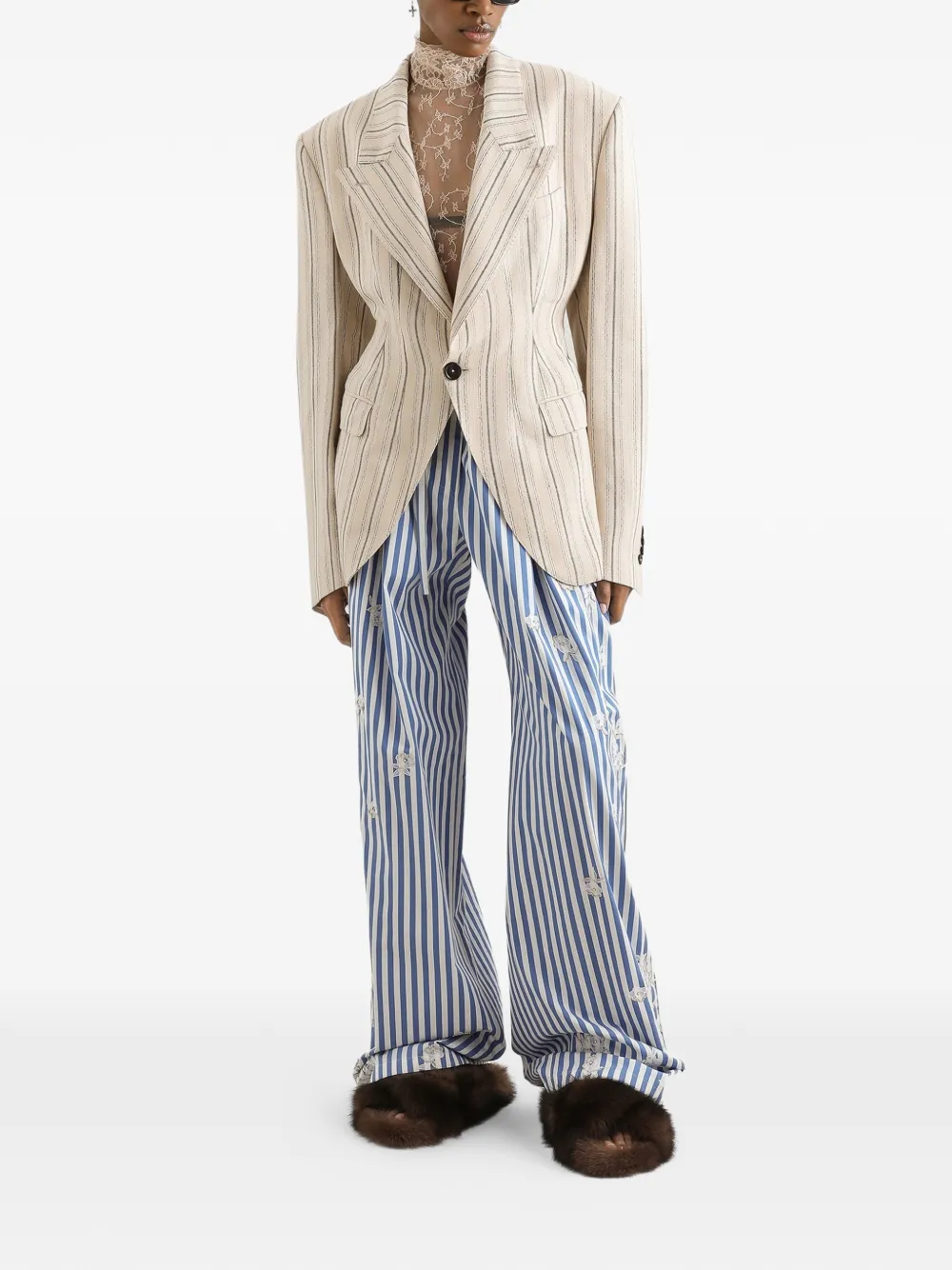 Dolce & Gabbana Jack met enkele rij knopen en krijtstreep Beige