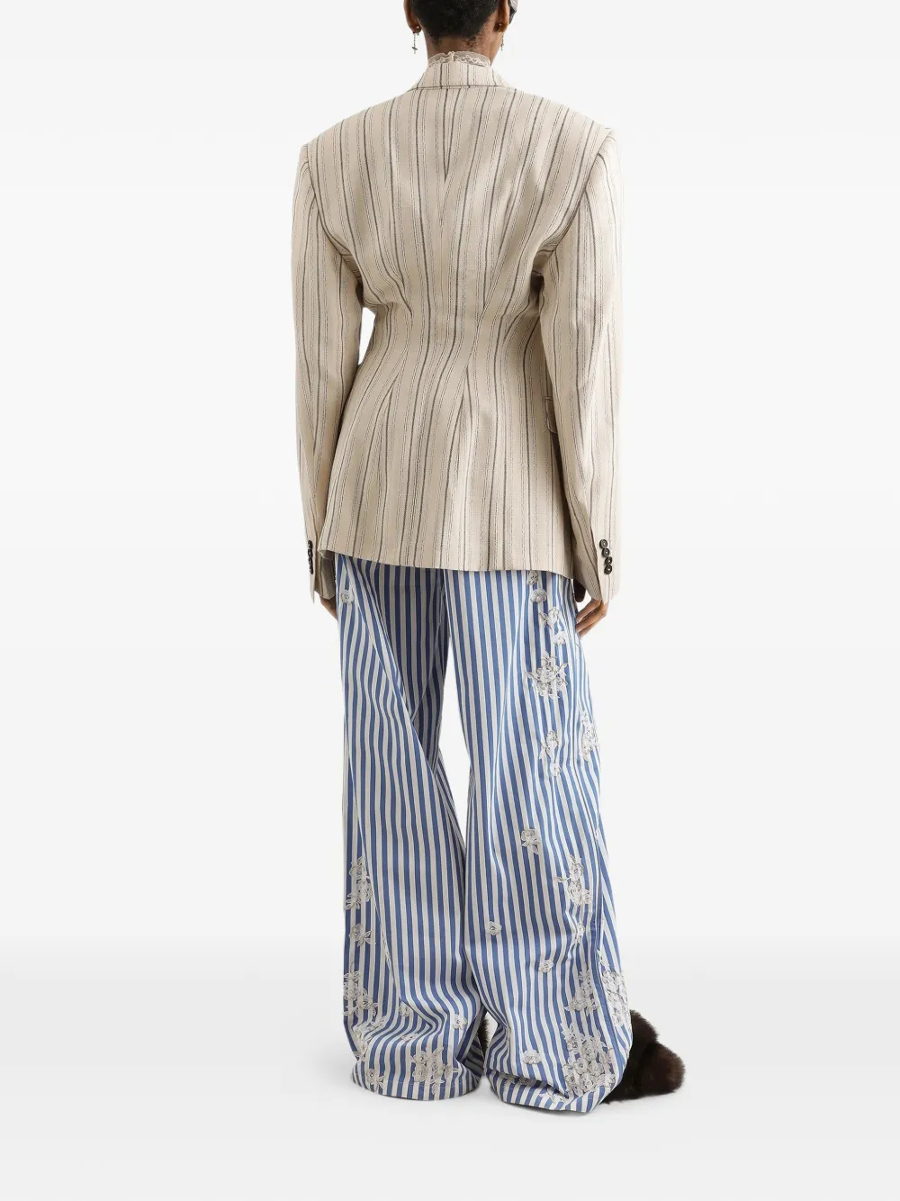 Dolce & Gabbana Jack met enkele rij knopen en krijtstreep Beige
