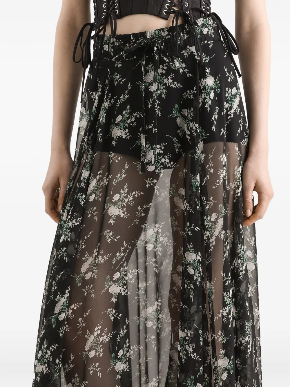 Dolce & Gabbana Chiffon rok met roos en kleine bloemenprint Zwart