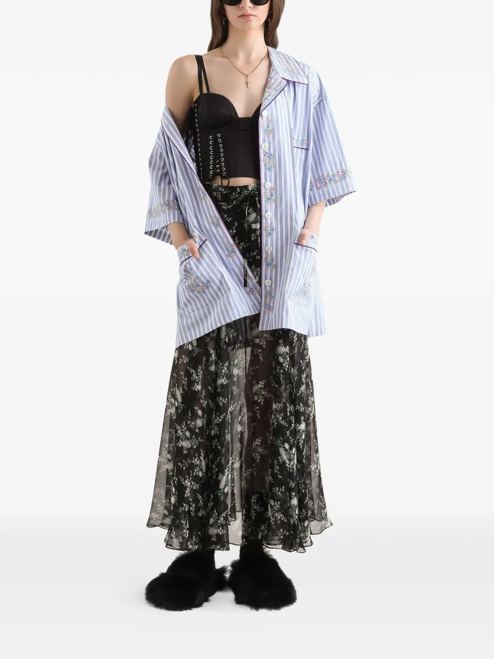 Dolce & Gabbana Chiffon rok met roos en kleine bloemenprint Zwart