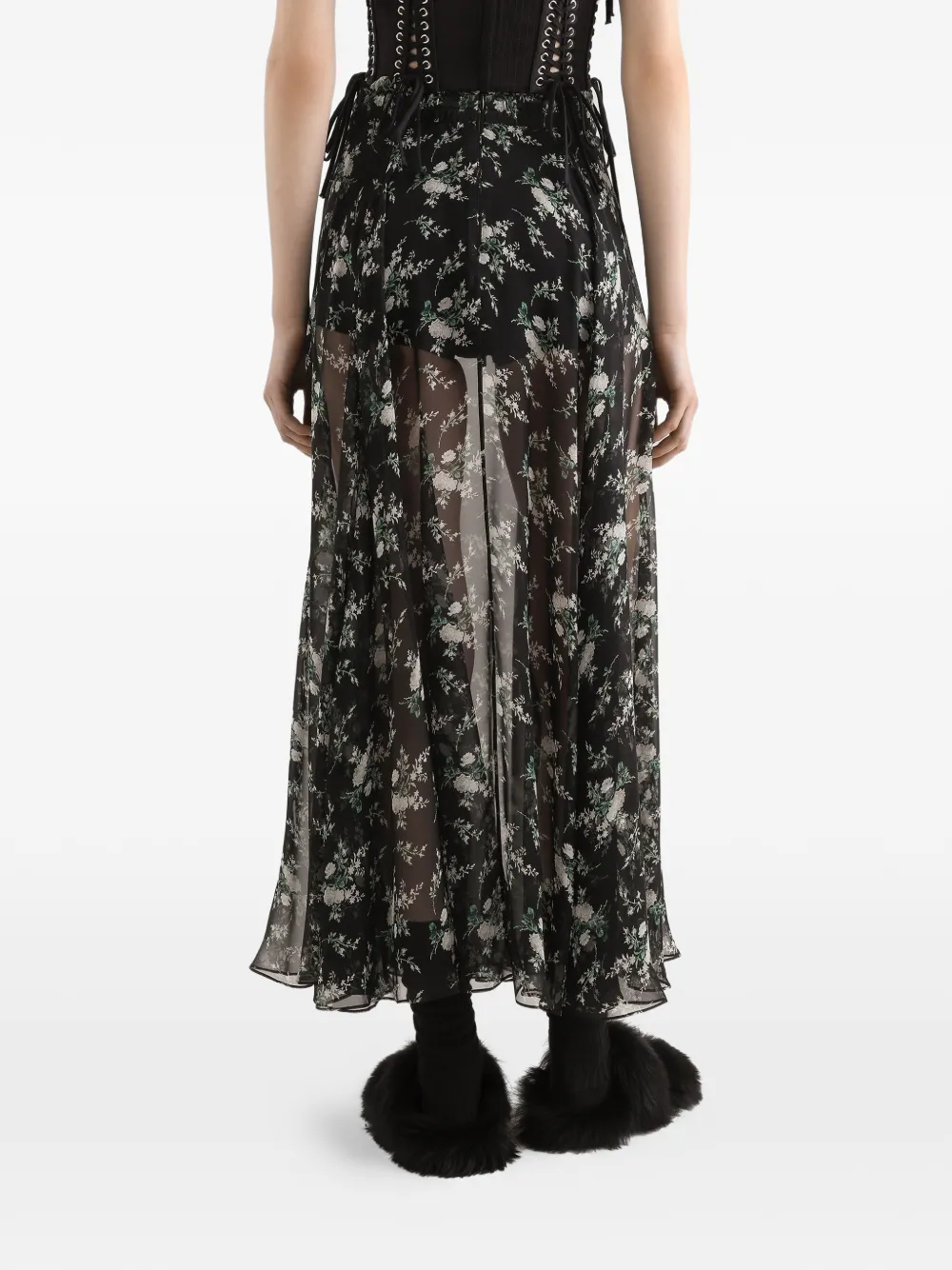 Dolce & Gabbana Chiffon rok met roos en kleine bloemenprint Zwart