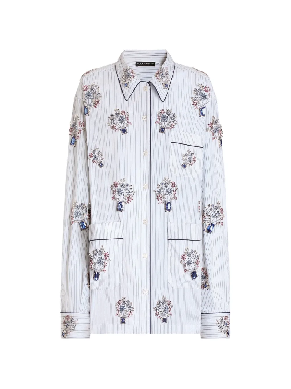 Dolce & Gabbana poplin shirt with crystal flower embroidery - White