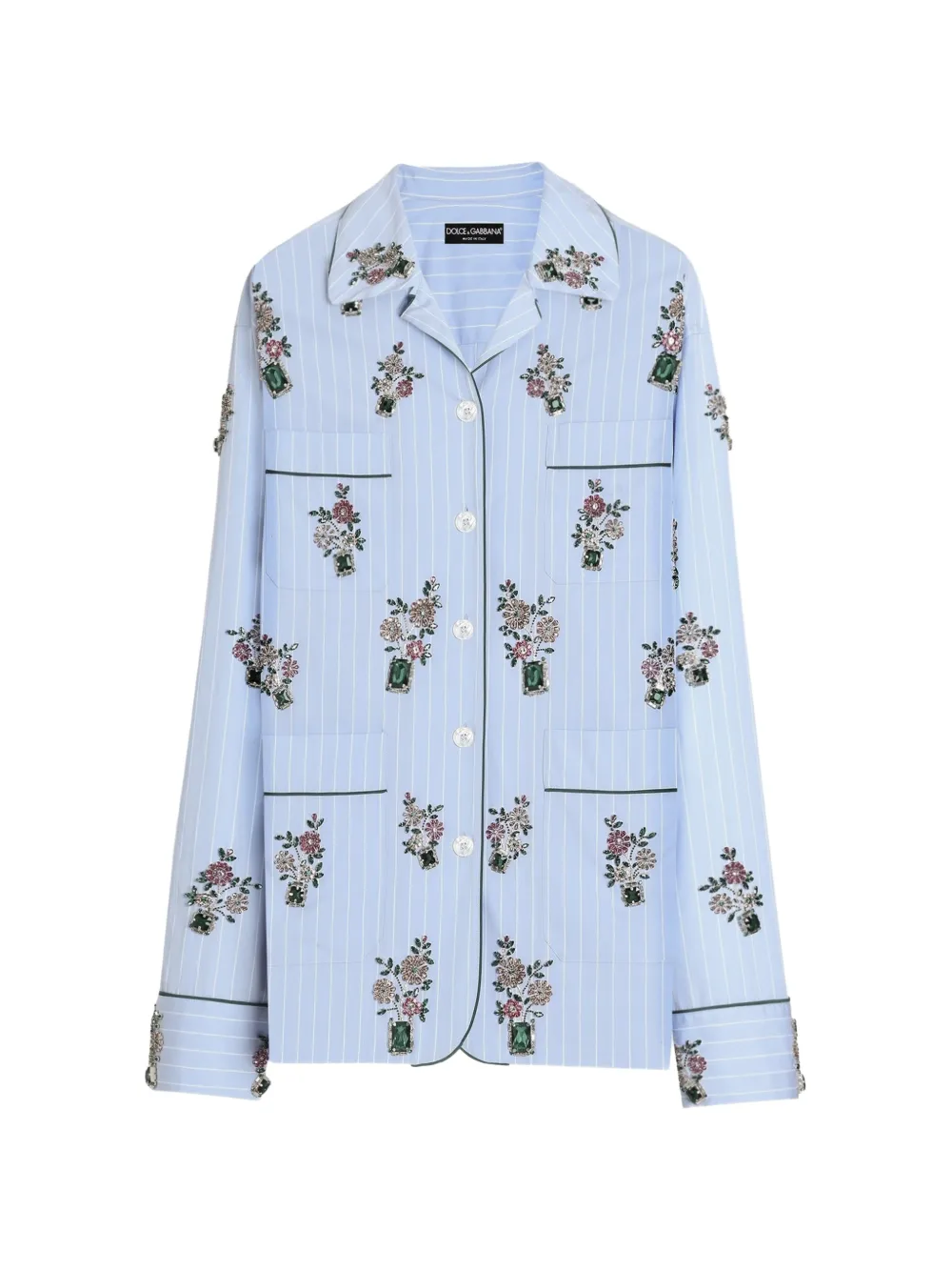Dolce & Gabbana poplin vanity shirt with crystal flower embroidery - Blue