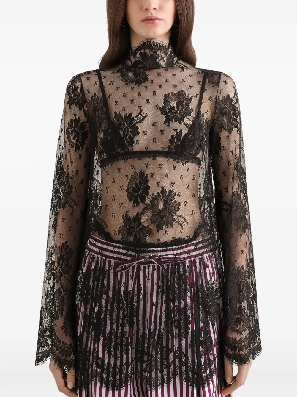 Dolce & Gabbana Jurk met hoge hals en kant Zwart