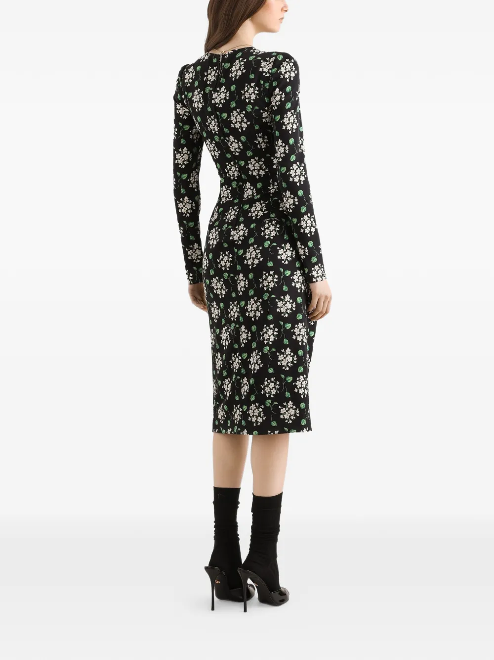Dolce & Gabbana Geranium Charmeuse jurk met boeketprint Zwart