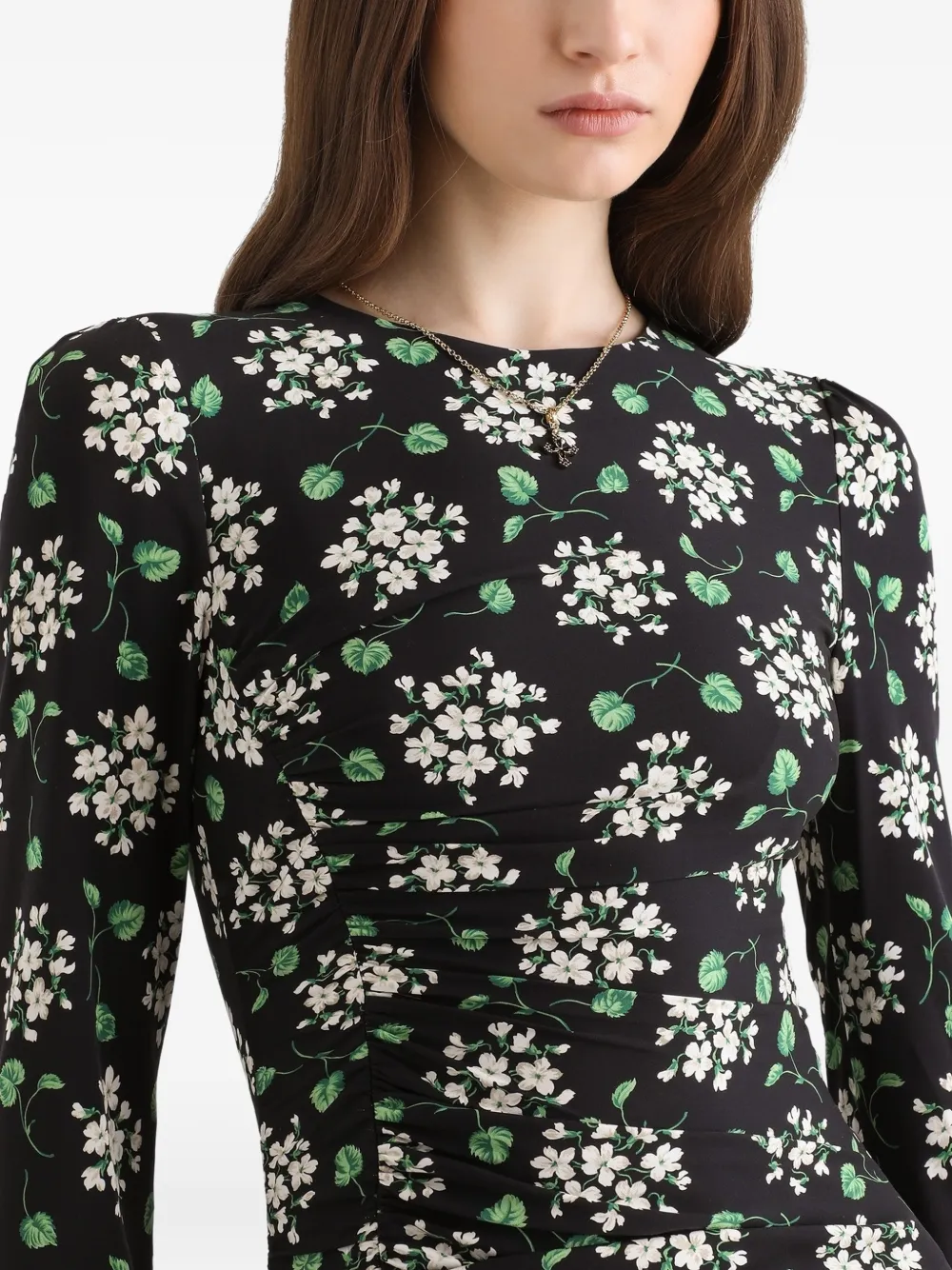 Dolce & Gabbana Geranium Charmeuse jurk met boeketprint Zwart