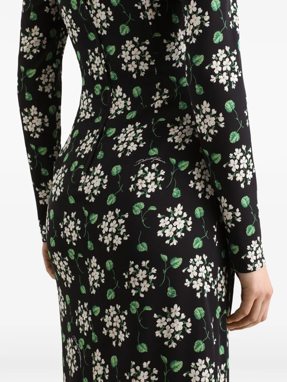 Dolce & Gabbana Geranium Charmeuse jurk met boeketprint Zwart