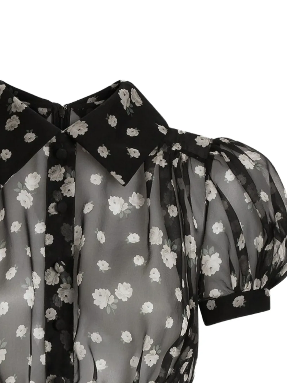 Dolce & Gabbana Chiffon mini-jurk met stippen en rozenprint Zwart