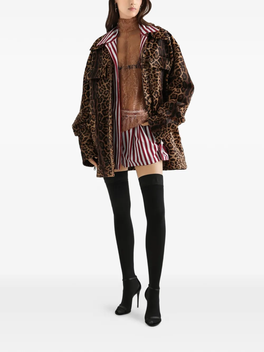 Dolce & Gabbana Top met kanten vlakken en hoge hals Bruin