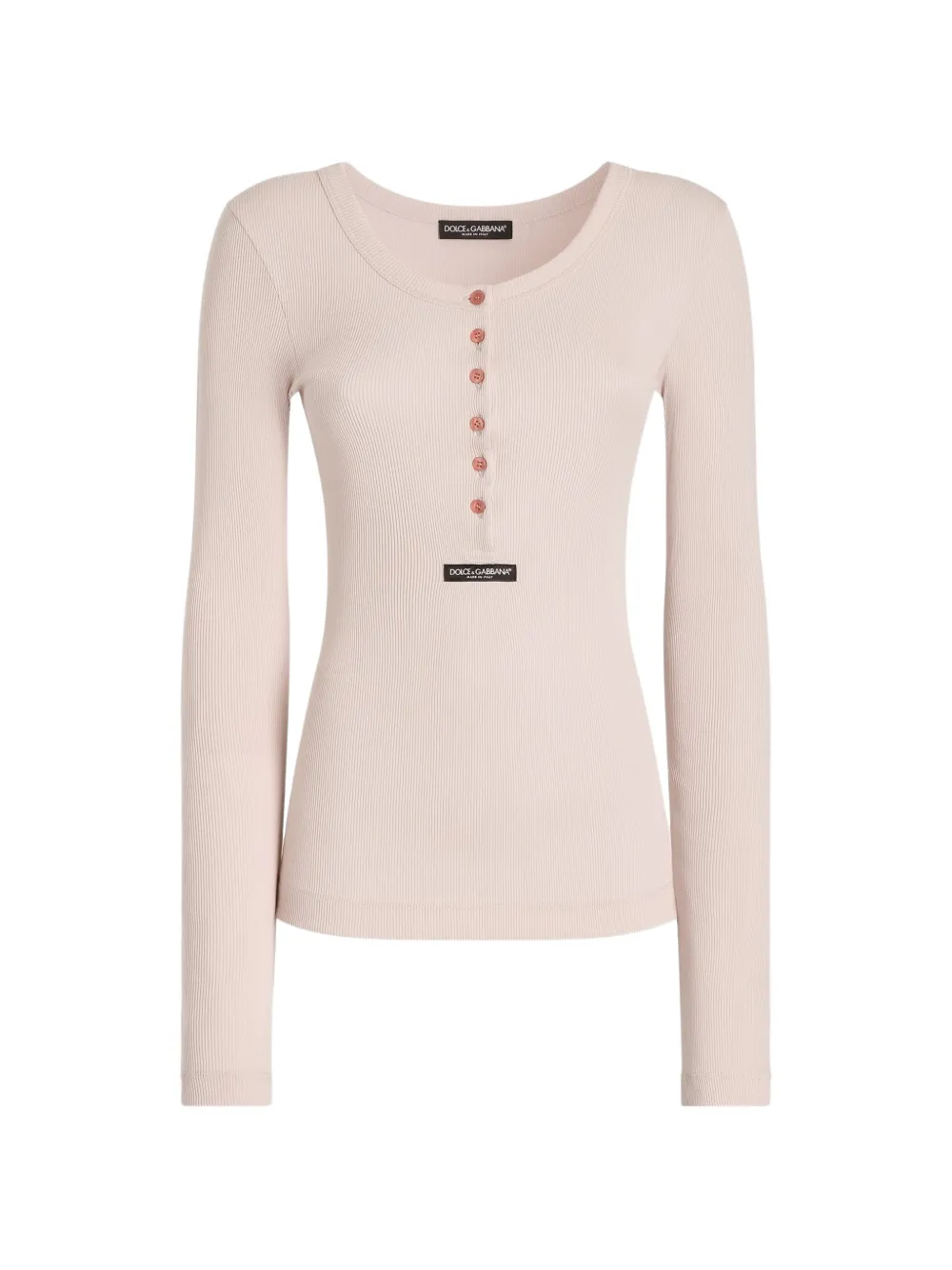 Dolce & Gabbana T-shirt serafino in cotone a costine - Rosa