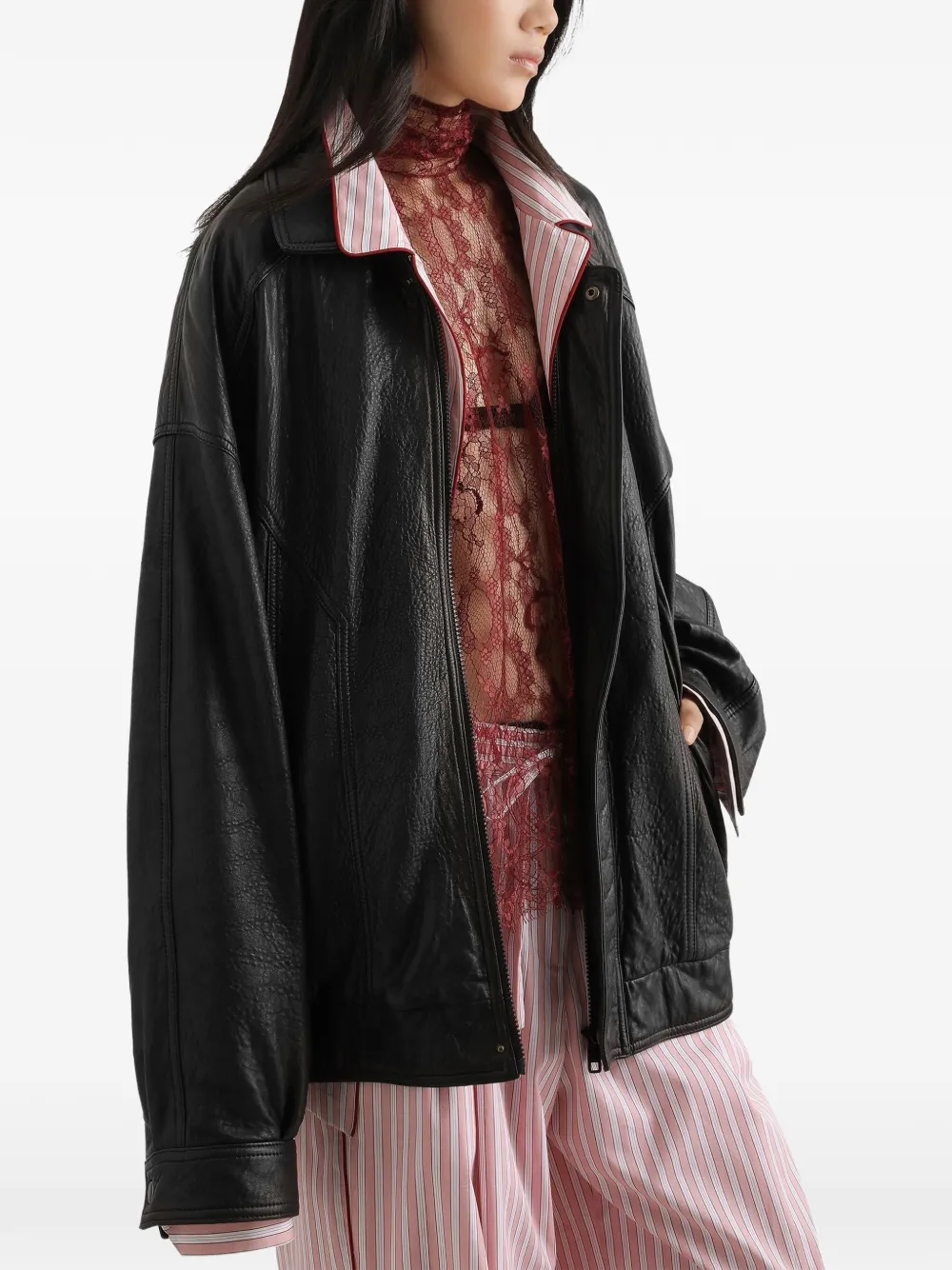 Dolce & Gabbana Leren jack met ritssluiting Zwart