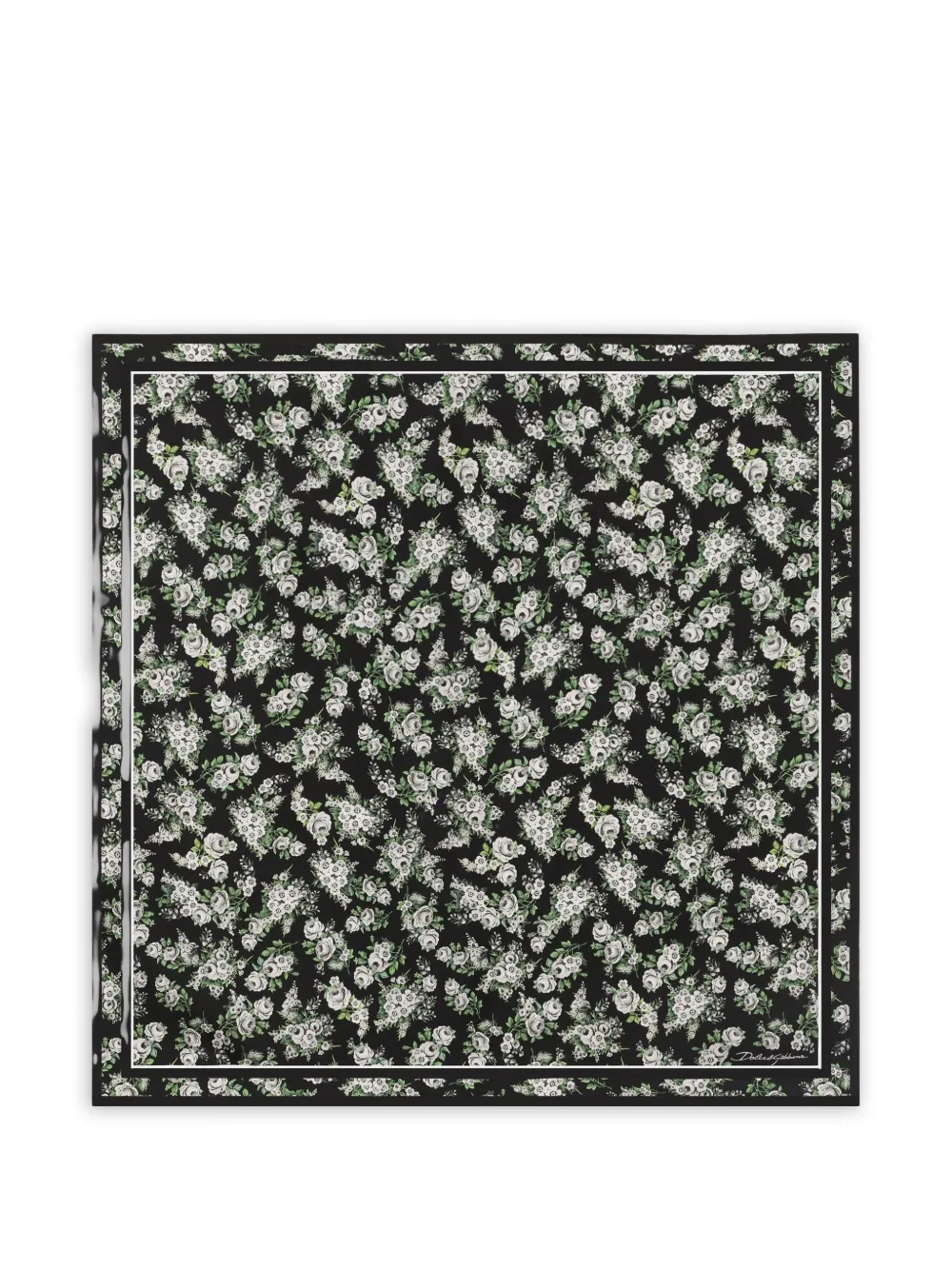 Dolce & Gabbana 70X70 small flower bouquet-print silk twill scarf - Nero