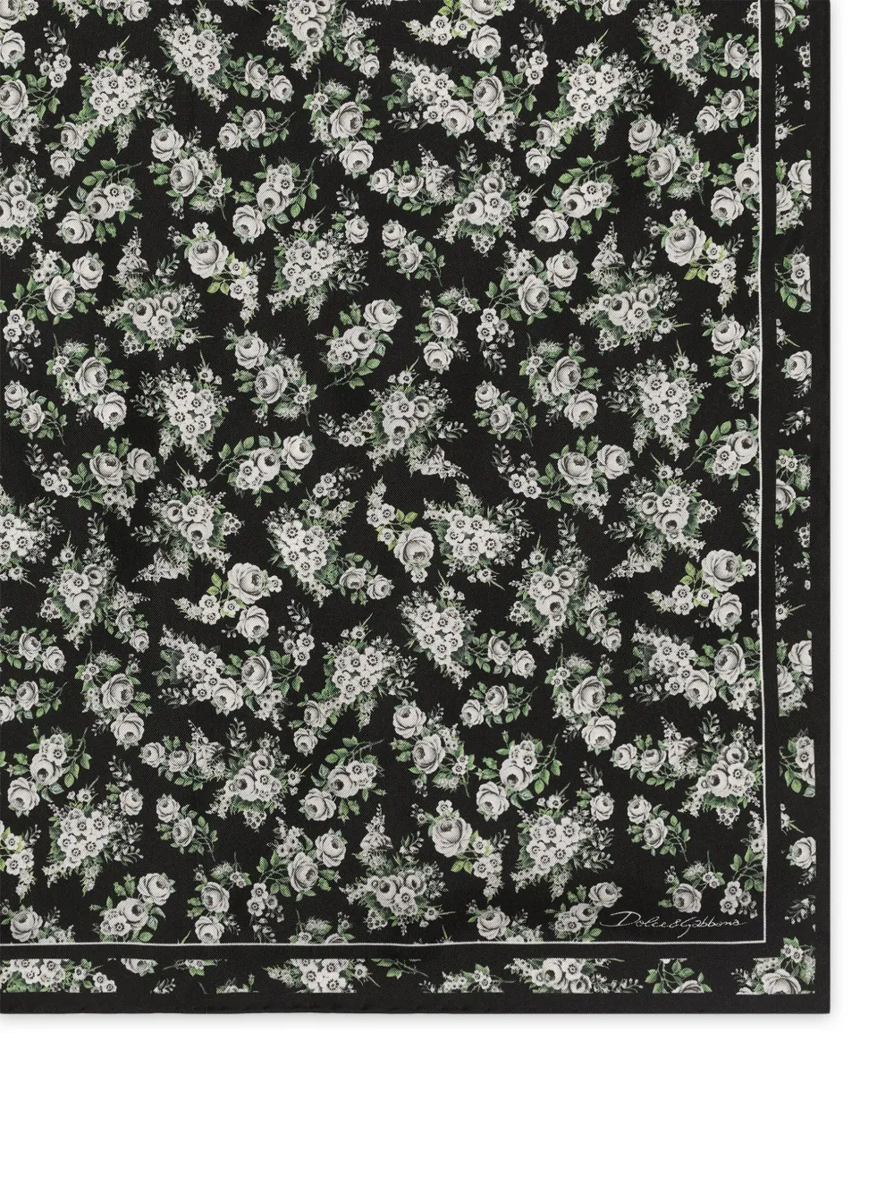 Dolce & Gabbana 50x50 kleine zijden twill sjaal met bloemenprint Zwart
