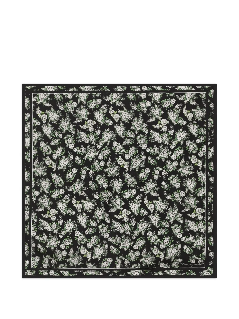 Dolce & Gabbana 50x50 small flower bouquet-print silk twill scarf - Schwarz
