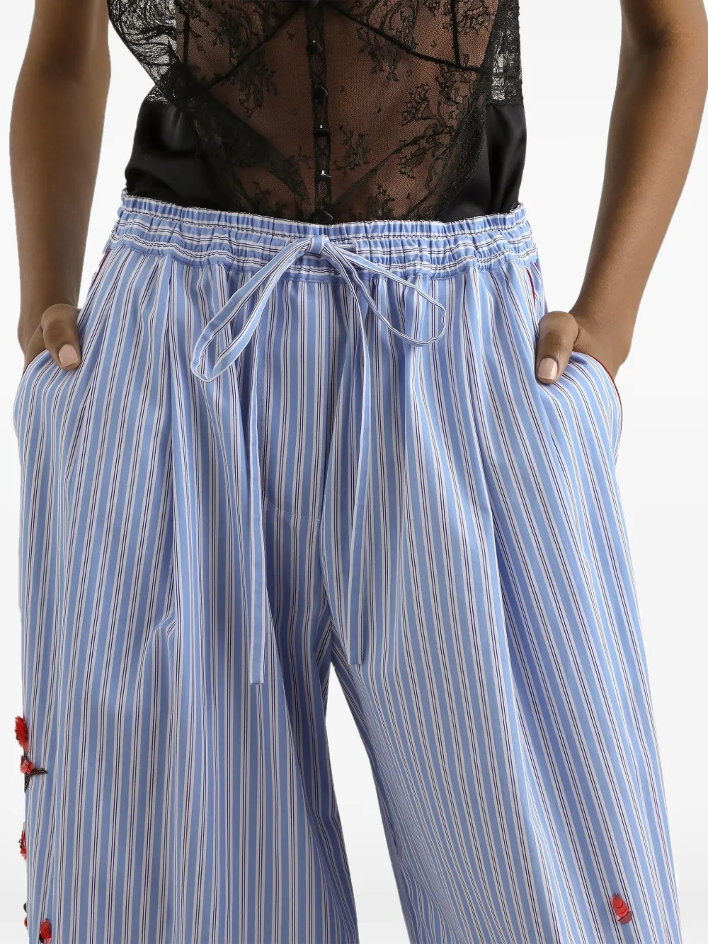 Dolce & Gabbana Popeline broek met geborduurde kers Blauw