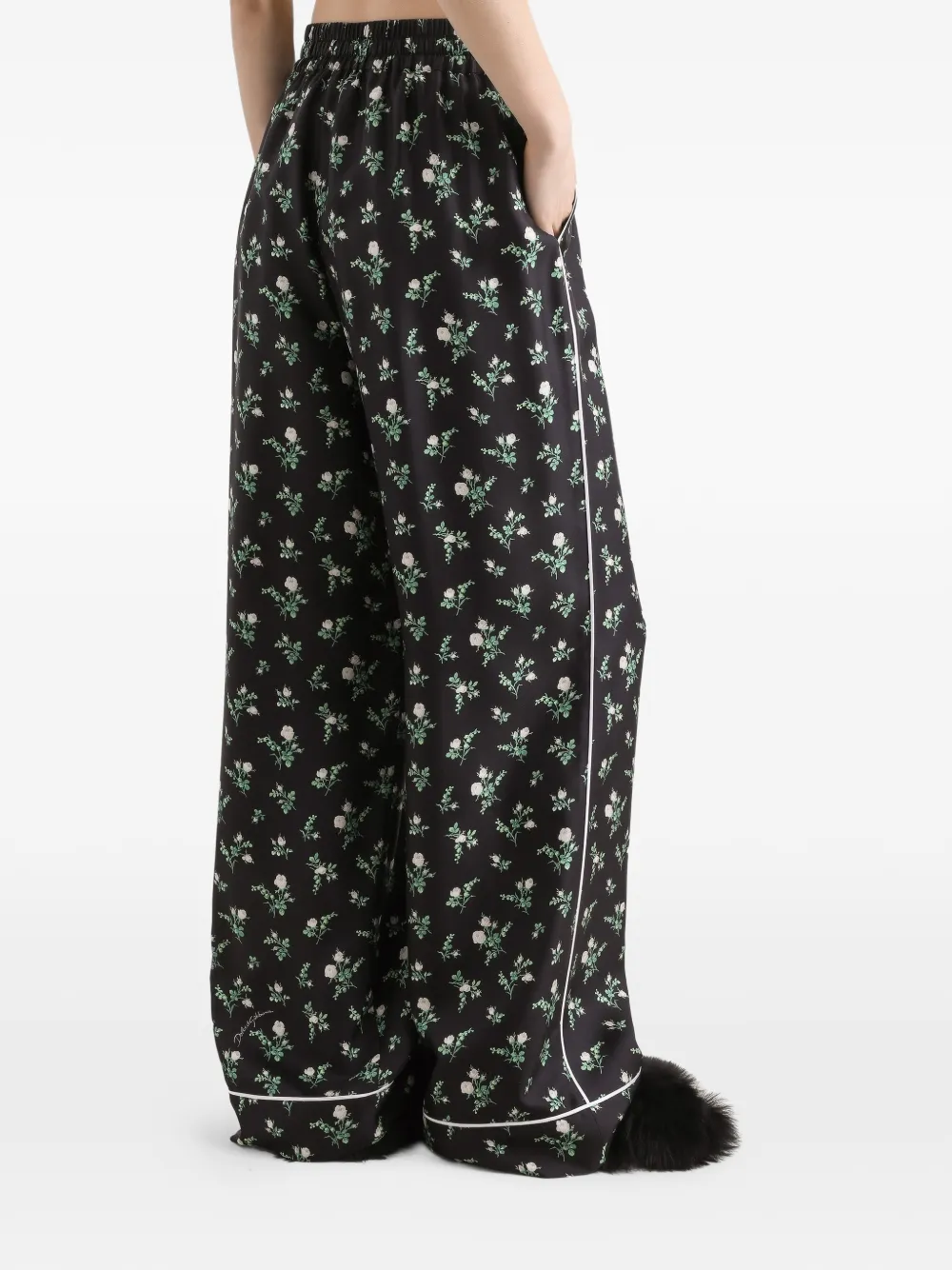 Dolce & Gabbana Twill broek met rozen en lelies print Zwart