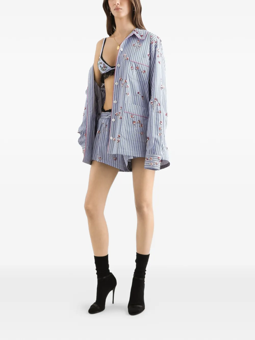 Dolce & Gabbana Katoenen shorts met kristallen bloemenprint Blauw