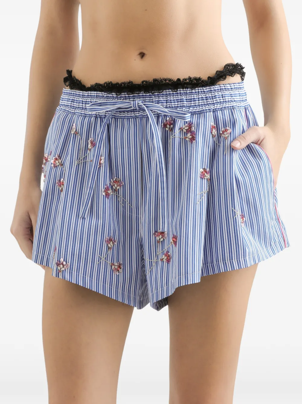 Dolce & Gabbana Katoenen shorts met kristallen bloemenprint Blauw