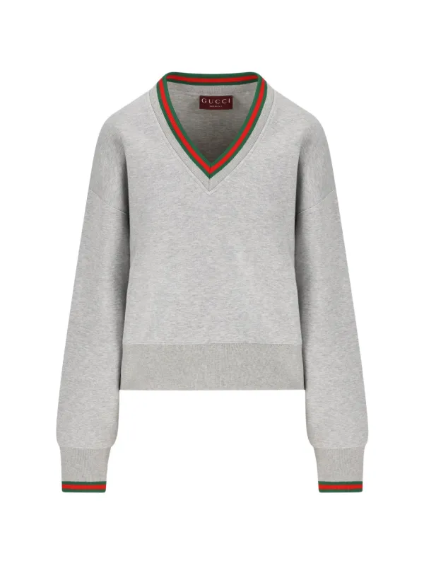Gucci Web-stripe V-neck Sweatshirt in Grey