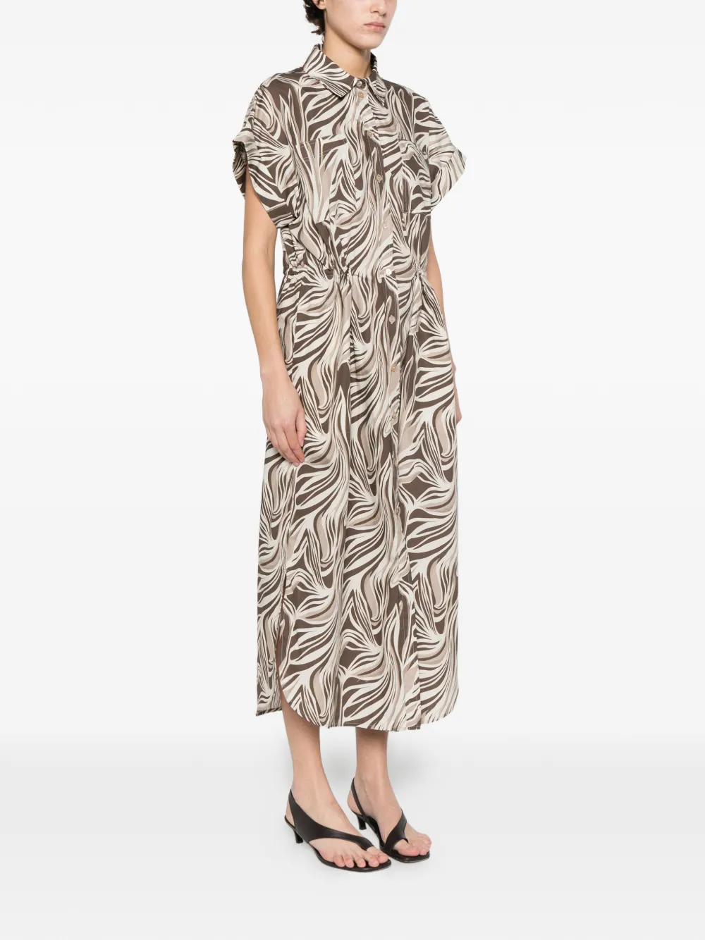  Panicale Patterned Collared Midi Dress - Brown 