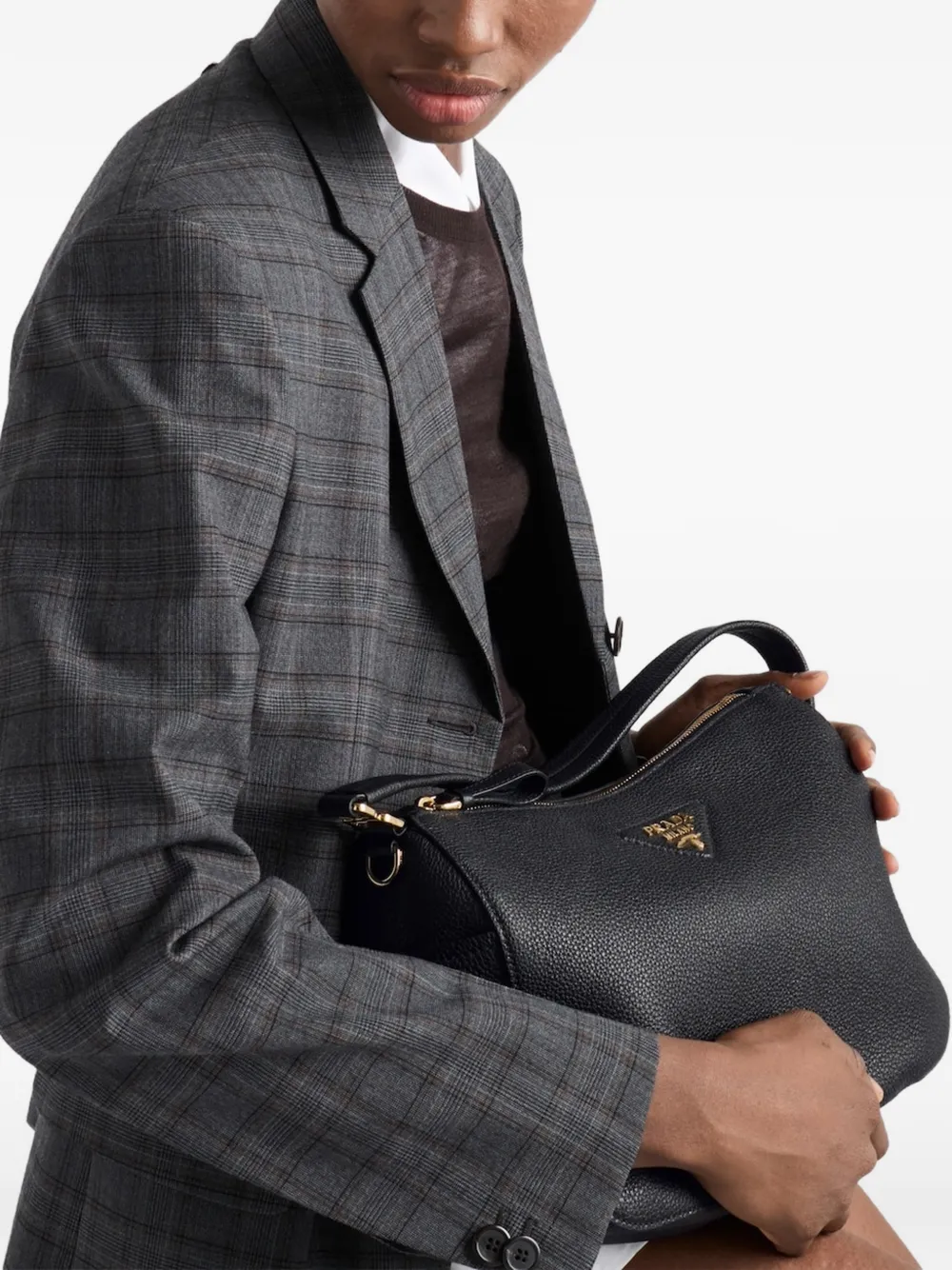 Prada Leren schoudertas Zwart
