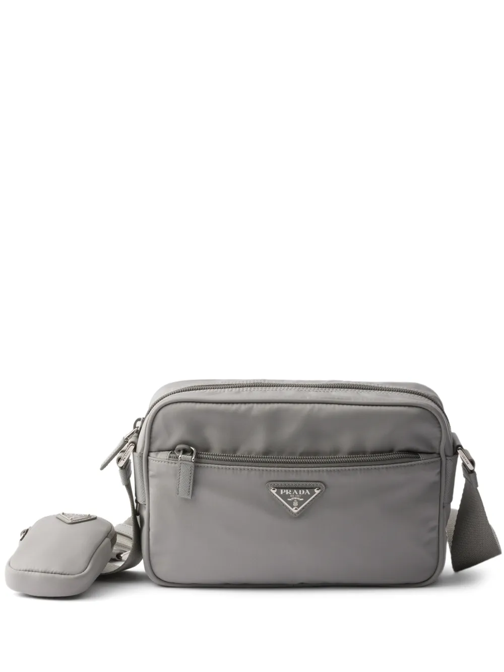 Prada Borsa a spalla con placca logo - Grigio