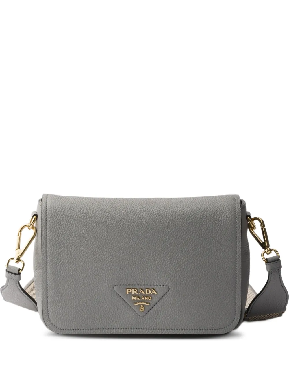 Prada Borsa a spalla in pelle con placca logo - Grigio