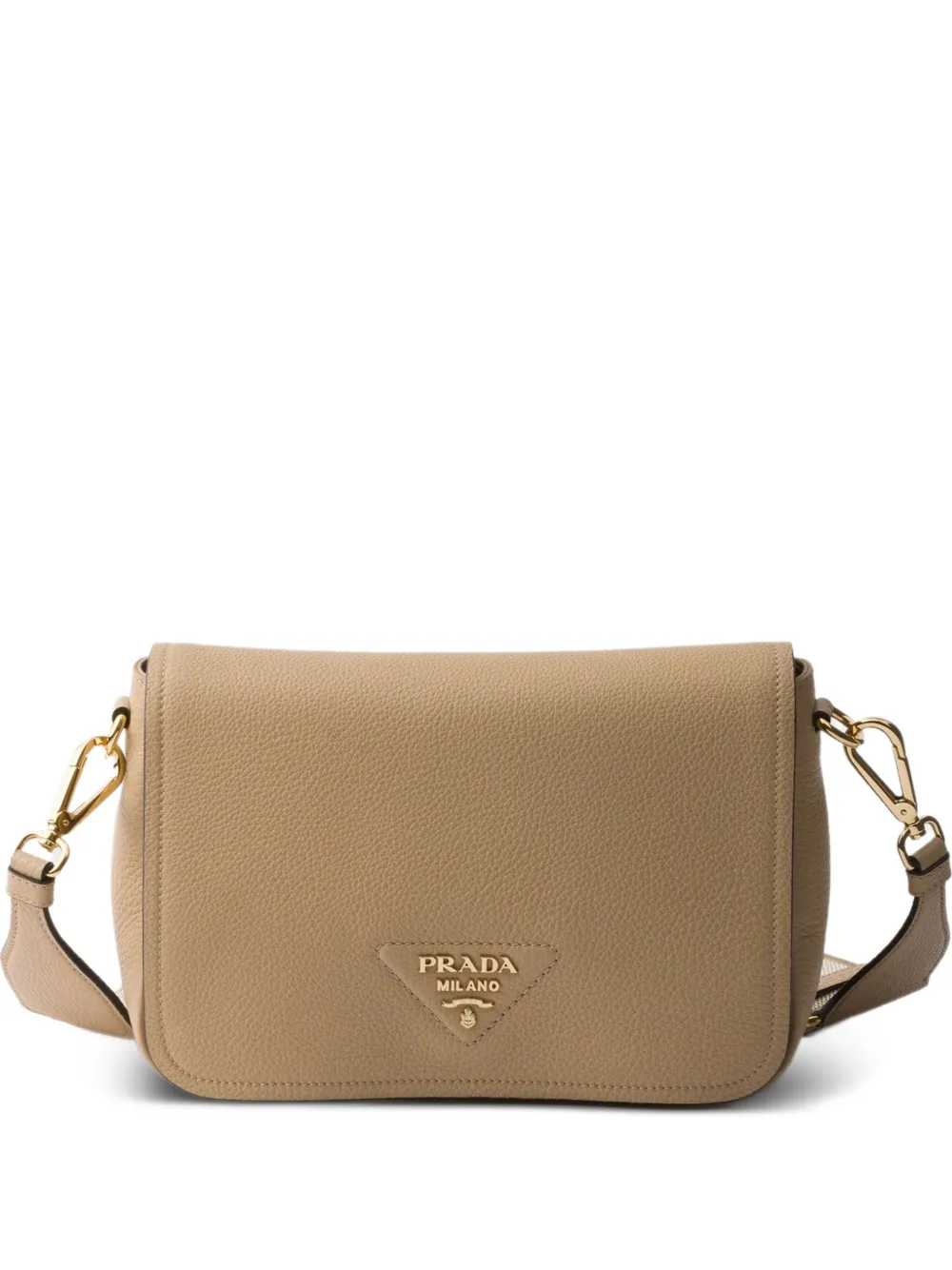 Prada Logo-plaque Flap Leather Shoulder Bag In Neutral