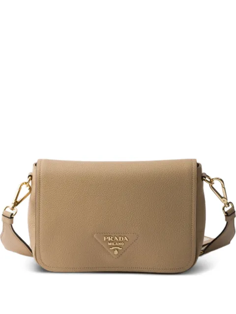 Prada logo-plaque flap leather shoulder bag