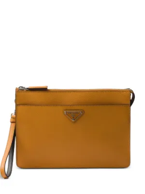 Prada Saffiano Leather Clutch Bag | Black | FARFETCH