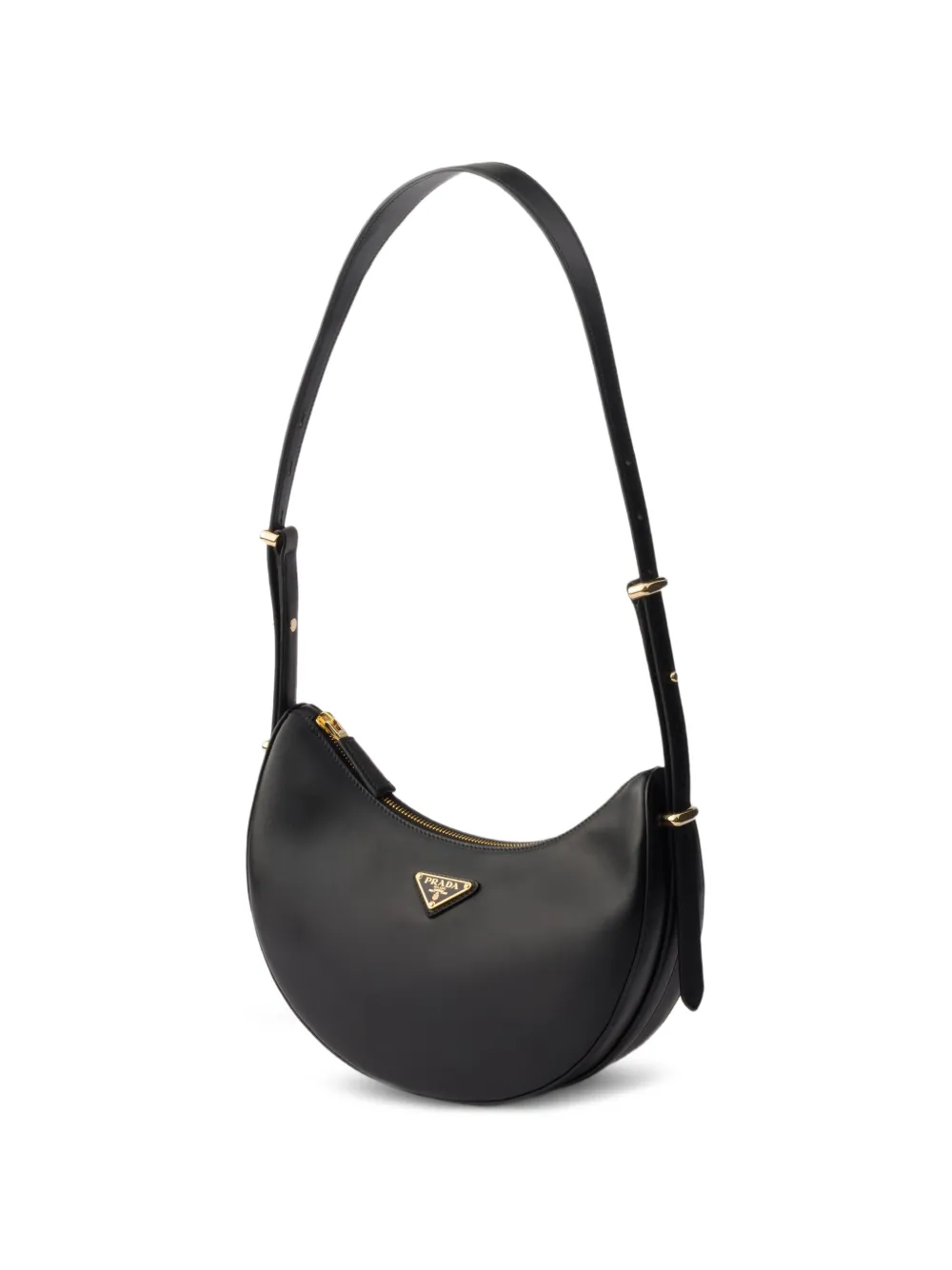 Prada Small Arqué Leather Shoulder Bag | Black | FARFETCH CA