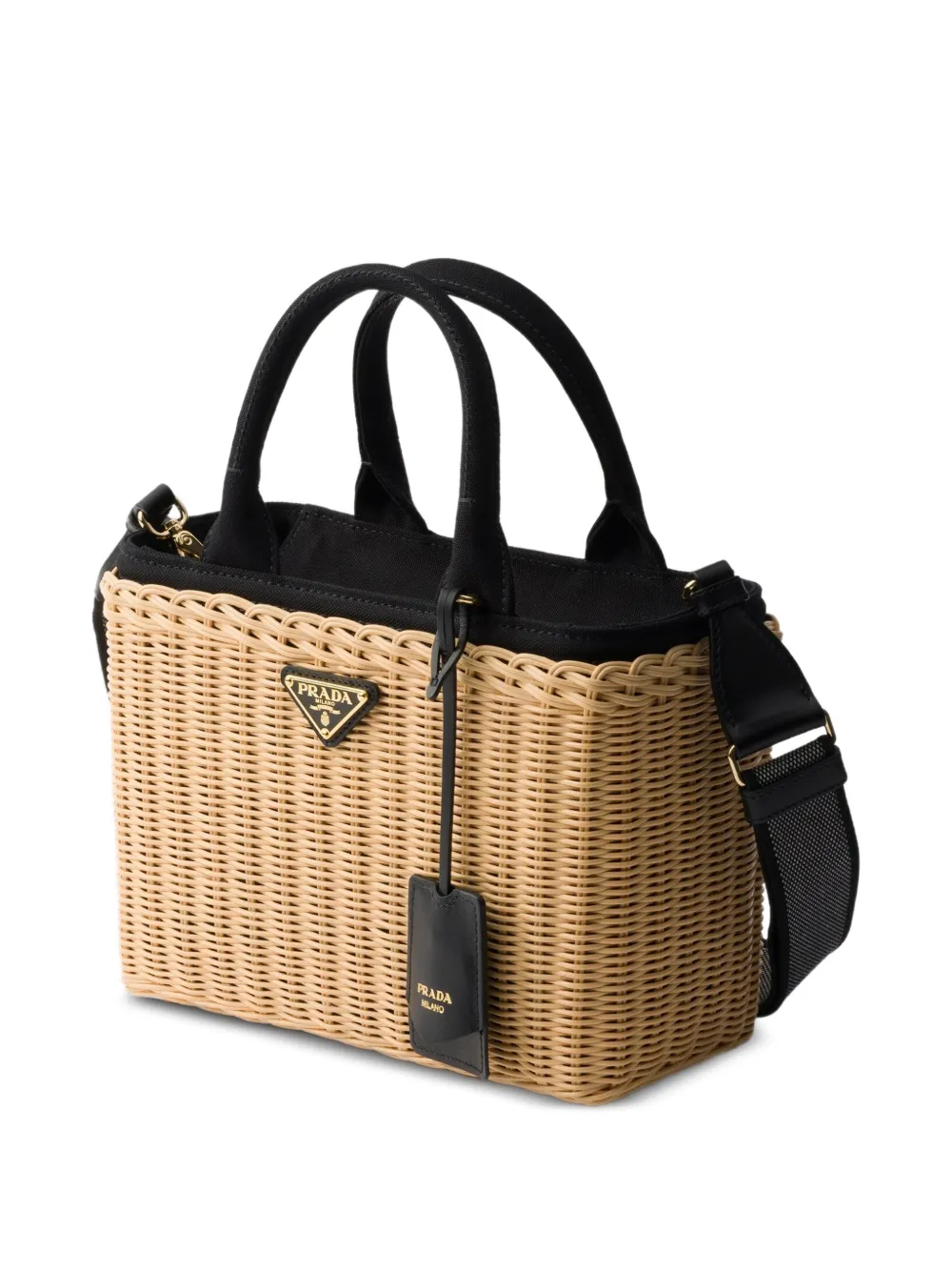 Prada Medium rieten en canvas shopper Beige
