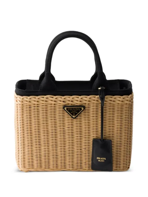Prada Bolsa tote de palha e canvas