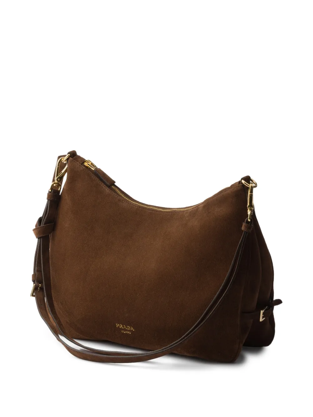 Prada Grote Fold suède schoudertas Bruin