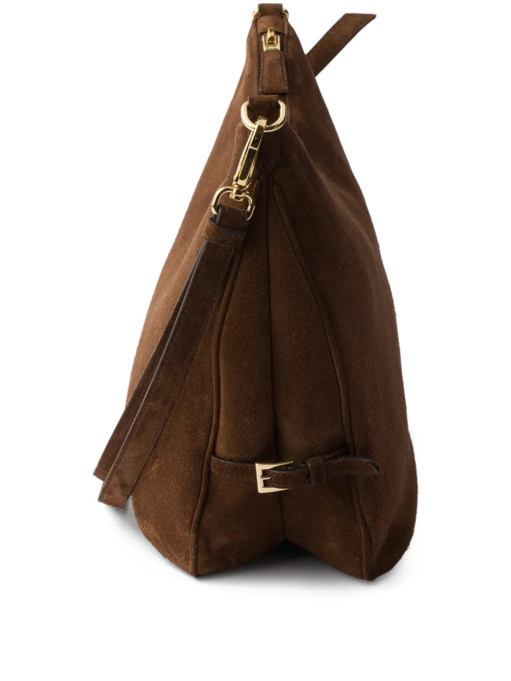Prada Grote Fold suède schoudertas Bruin