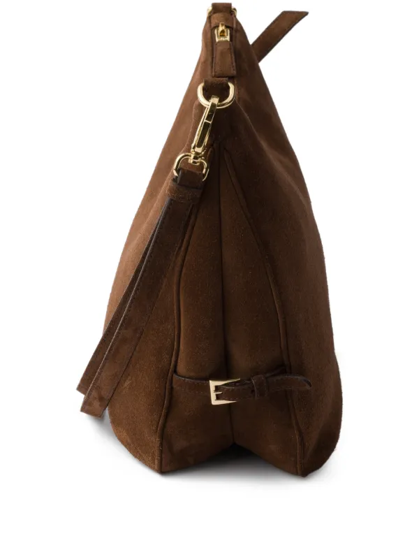 Prada Large Fold Suede Shoulder Bag | Brown | FARFETCH RO