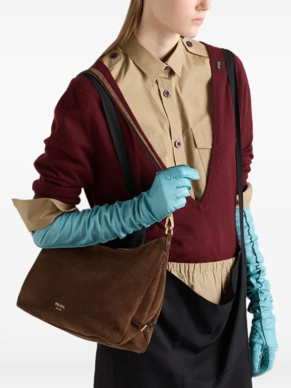 PRADA プラダ 1999AW メープルリーフ ハトメ スエード ショルダー Prada フォールド スエード ショルダーバッグ | ブラウン | FARFETCH JP