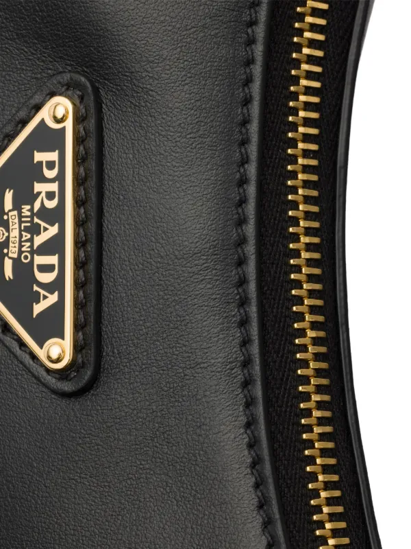 Prada Mini Arqué Leather Shoulder Bag | Black | FARFETCH