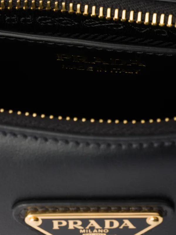 Prada Mini Arqué Leather Shoulder Bag | Black | FARFETCH
