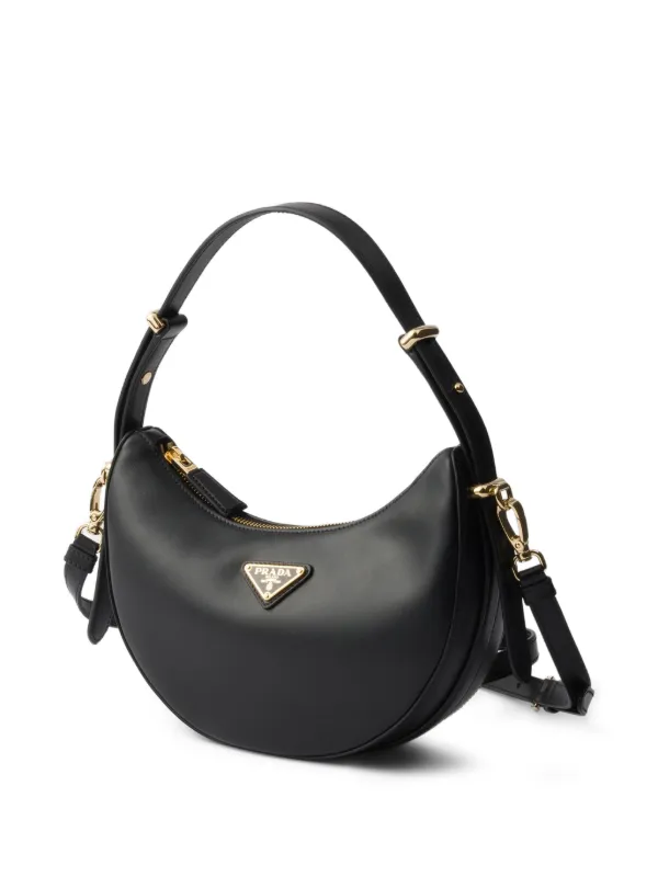 Prada Mini Arqué Leather Shoulder Bag | Black | FARFETCH