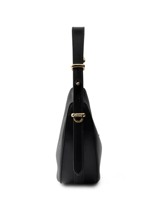 Prada Mini Arqué Leather Shoulder Bag | Black | FARFETCH