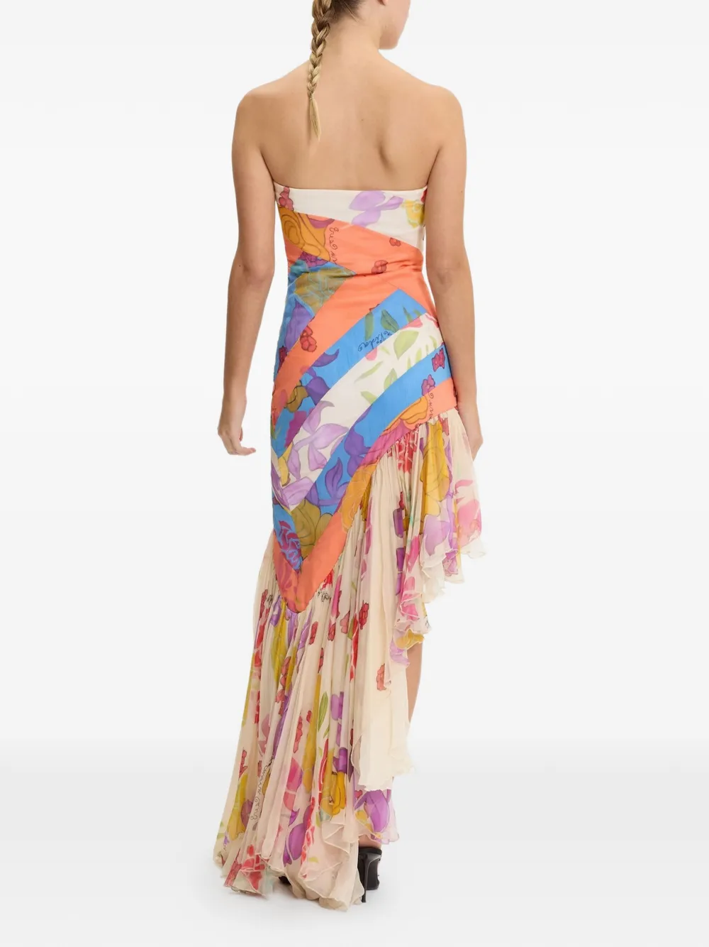 Donde Esteban Flores strapless zijden chiffon maxi-jurk Beige