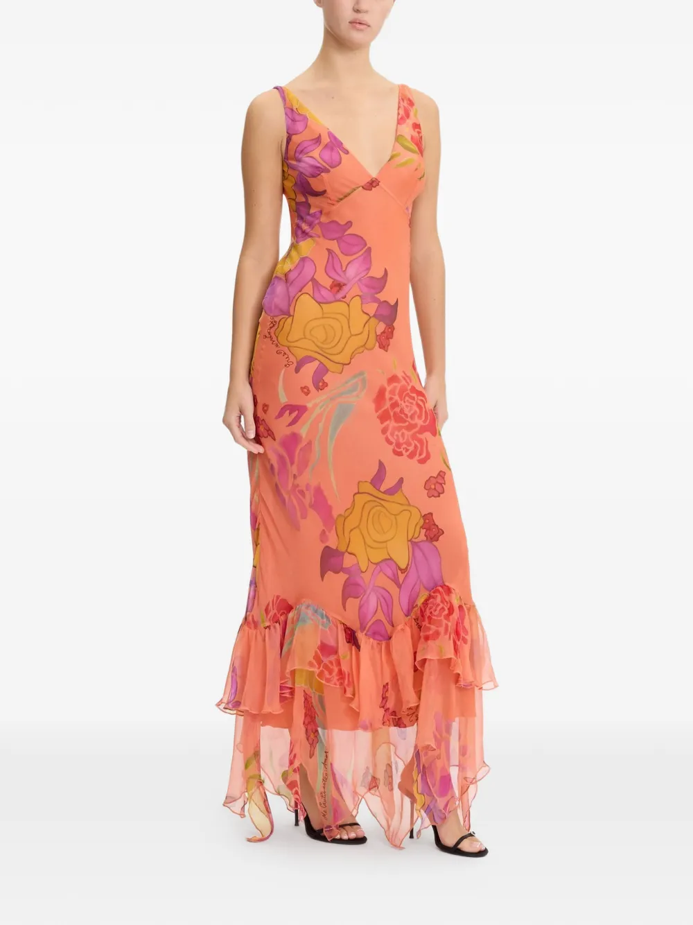 Donde Esteban Guava Flores maxi-jurk Oranje