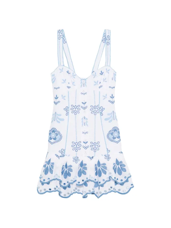 charo ruiz blue and white dress Charo Ruiz Ibiza Niva Embroidered Mini Dress | White