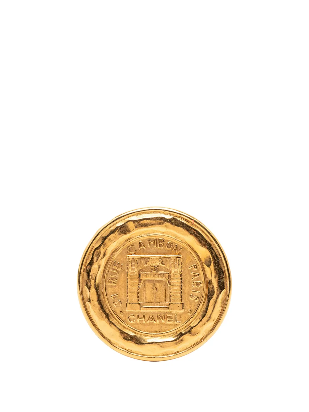CHANEL Pre-Owned 1980-1990 Gold Plated 31 Rue Cambon Round Vintage Pin Brooch costume brooch - Oro