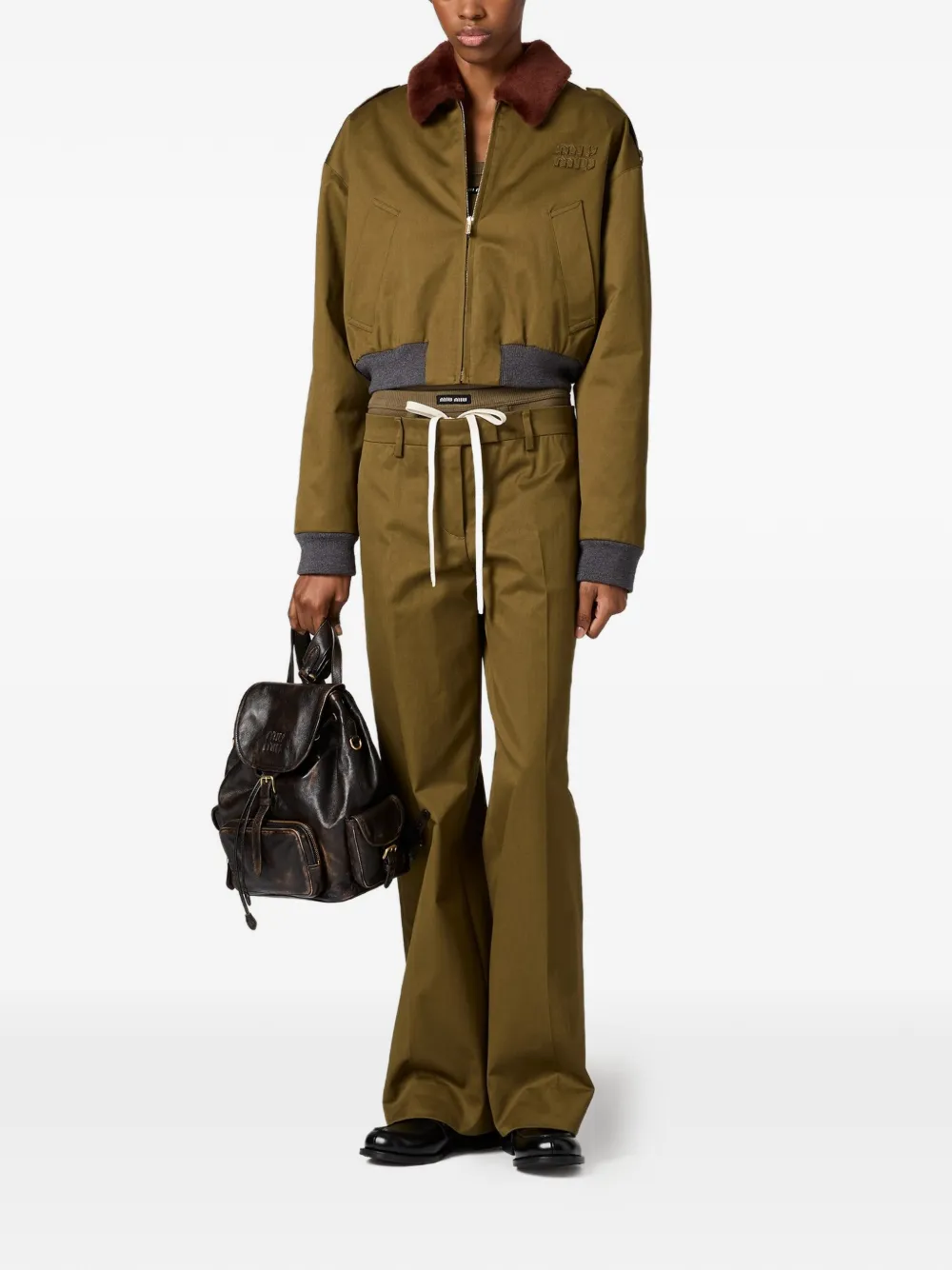 Miu Miu logo-embroidered trousers - Groen