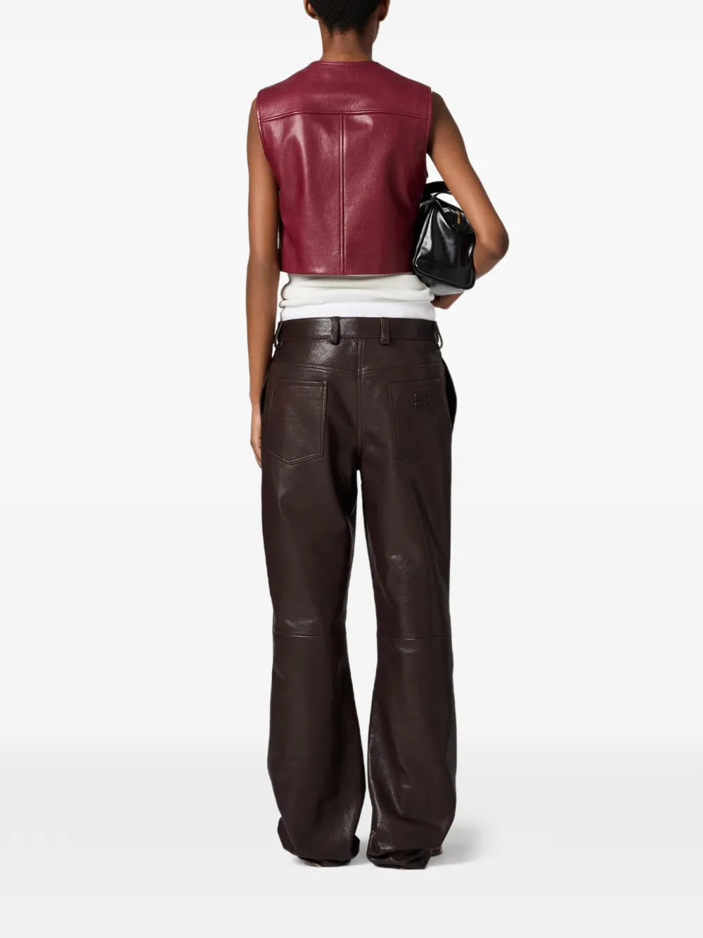  Miu Miu Leather Trousers - Brown 
