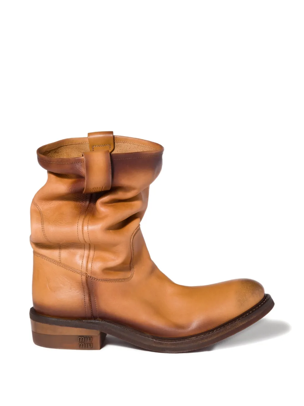 Miu Miu Slouchy Leather Boots In Brown