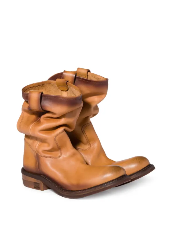 Miu Miu Foule logo-embossed Leather Boots | Neutrals | FARFETCH